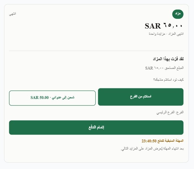 ما يراه الفائز في صفحة المنتج